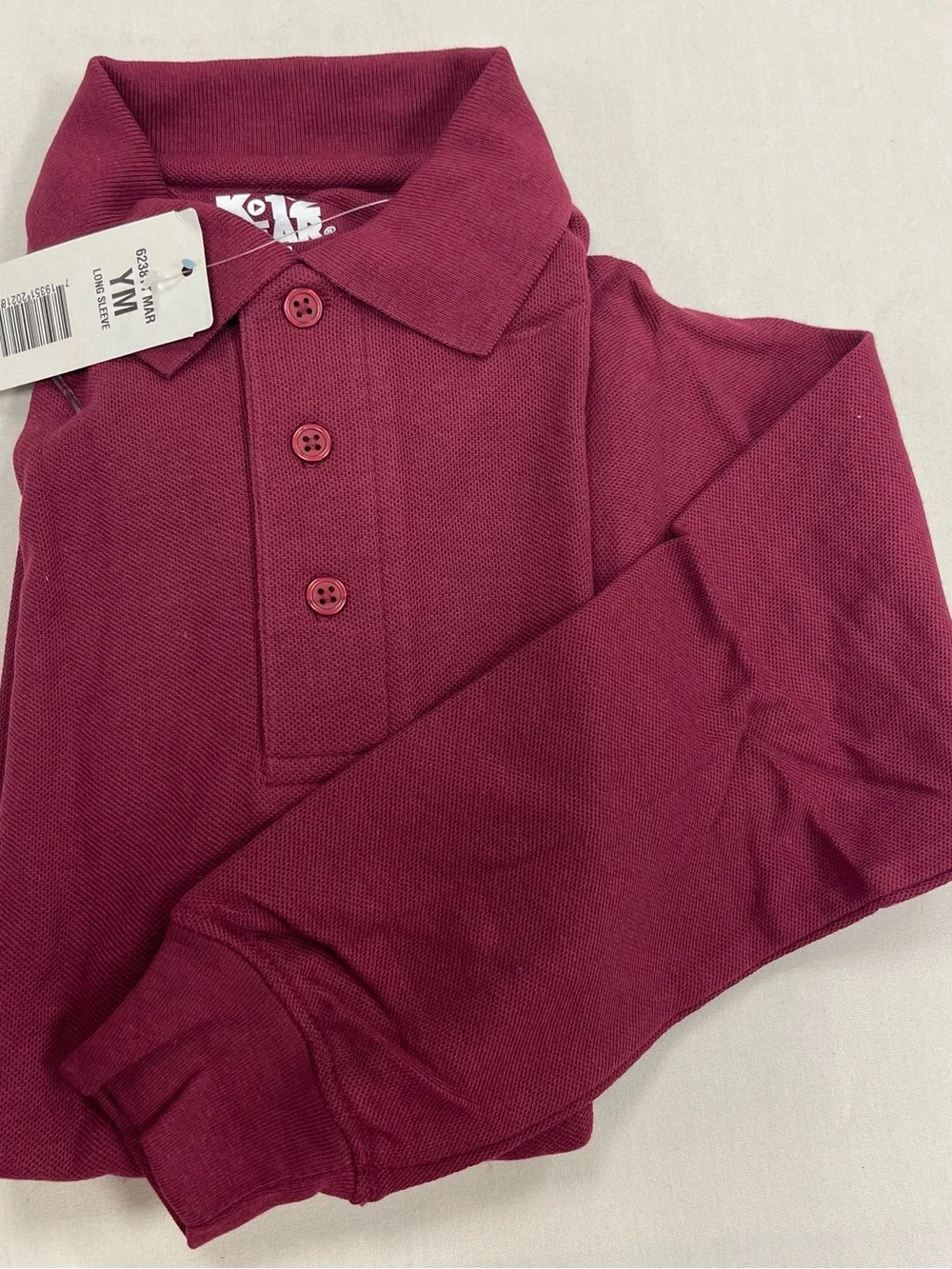 Kids Long-Sleeve Polo Shirt in Maroon